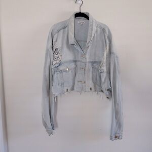 Fashion Nova Cropped Distressed Denim Jacket - Size 3X